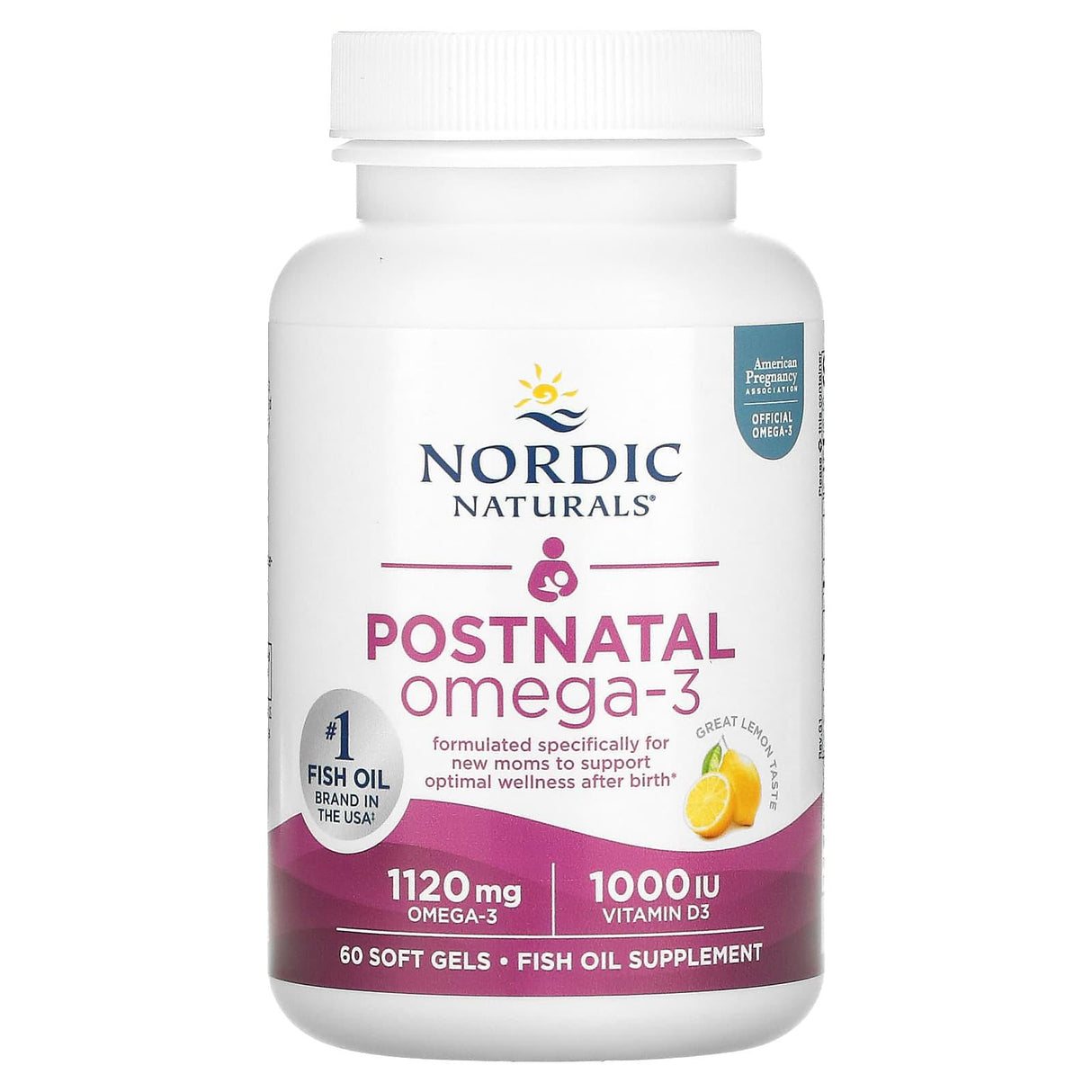 Nordic Naturals, Postnatal Omega-3, Lemon, 560 mg, 60 Soft Gels - Supply Center USA