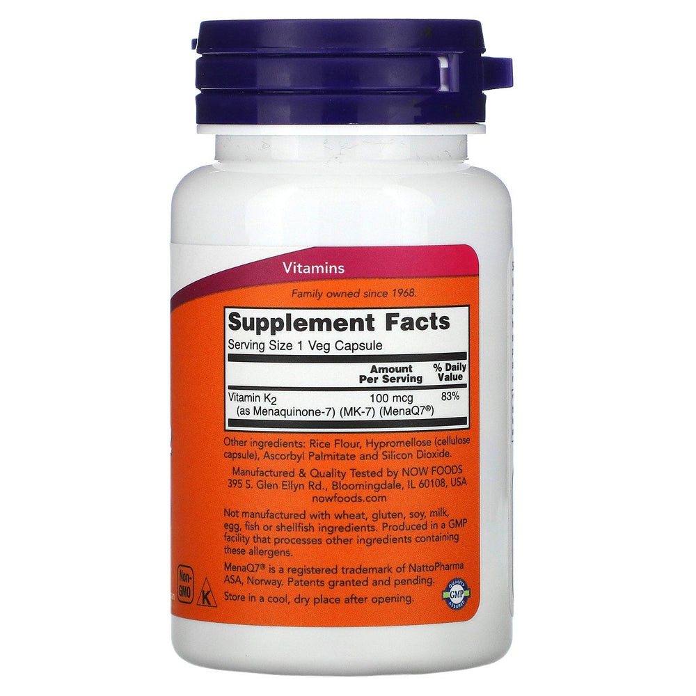 Now Foods, MK-7 Vitamin K-2, 100 mcg, 60 Veg Capsules - HealthCentralUSA