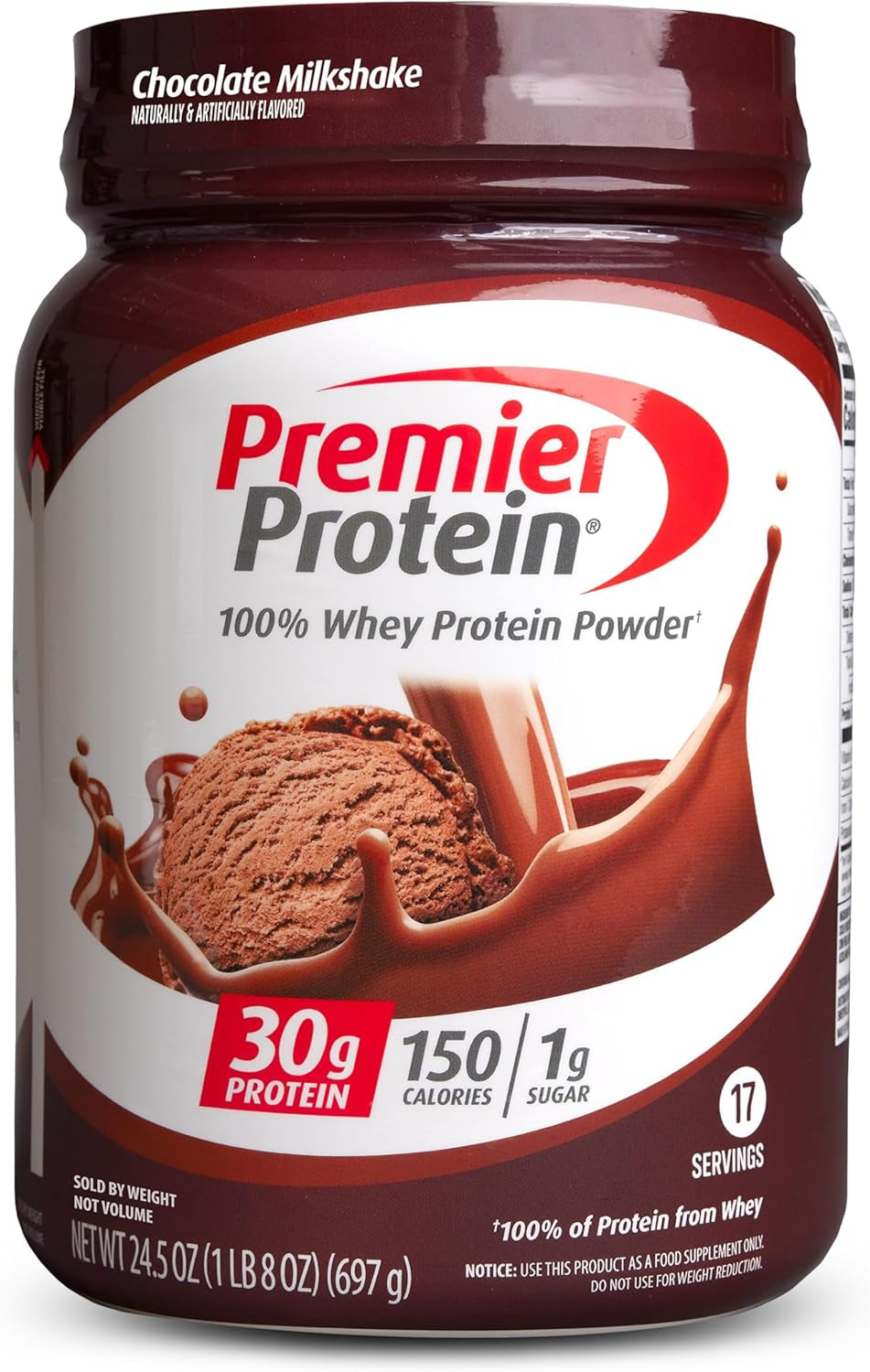 Premier Protein Powder, Vanilla Milkshake, 30G Protein, 1G Sugar, 100% Whey Protein, Keto Friendly, No Soy Ingredients, Gluten Free, 17 Servings, 23.3 Ounces