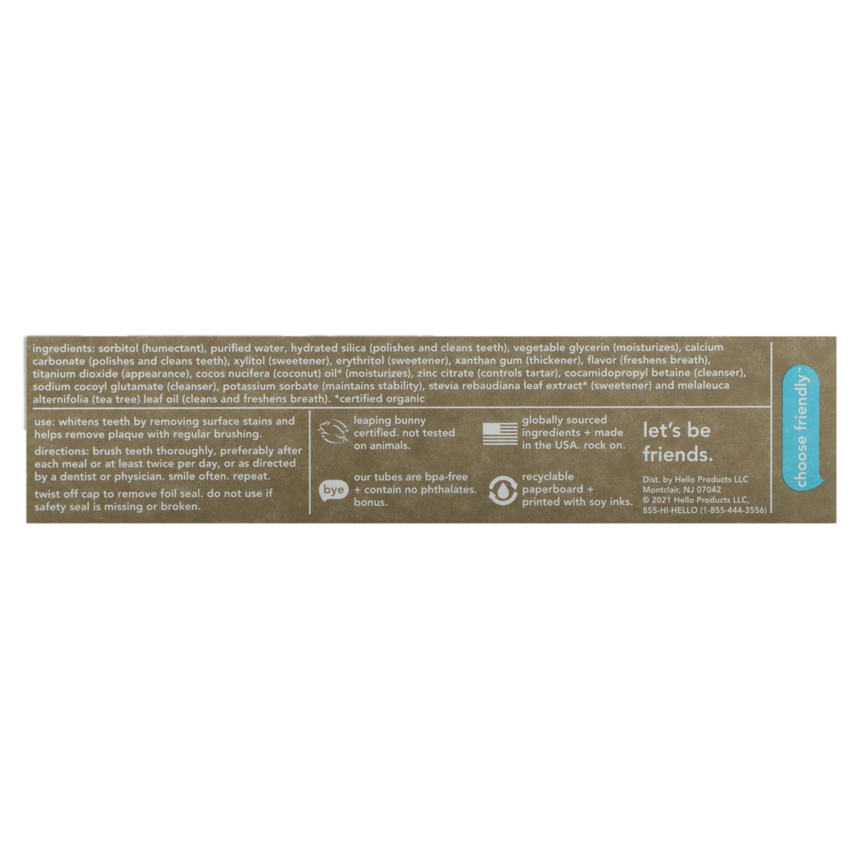 Hello, Antiplaque + Whitening Fluoride Free Toothpaste, Natural Peppermint, 4.7 oz (133 g) - Supply Center USA