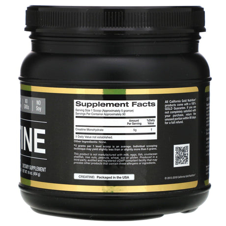 California Gold Nutrition, Creatine Monohydrate, Unflavored, 16 oz (454 g) - Supply Center USA