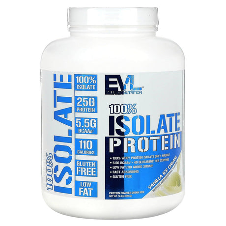 EVLution Nutrition, 100% Isolate Protein, Vanilla Ice Cream, 5 lb (2.268 kg) - Supply Center USA