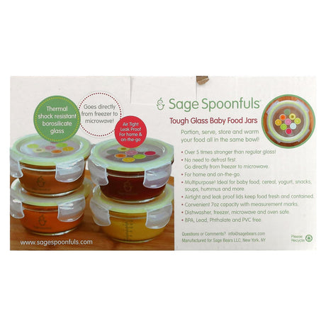 Sage Spoonfuls, Tough Glass Baby Food Jars, 4 Pack, 7 oz (210 ml) Each - Supply Center USA