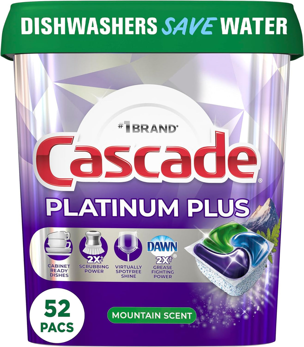 Cascade Platinum plus Dishwasher Pod, Dish Detergent Actionpacs, Dishwasher Detergent, Fresh, 52 Count