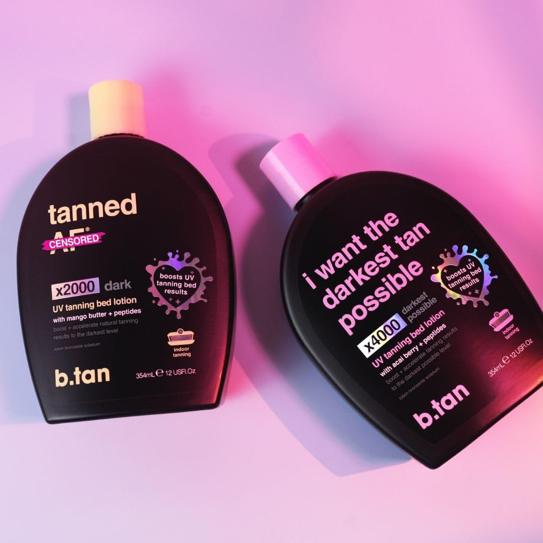 B.Tan UV Tanning Bed Lotion | Darkest Tanning Lotion - Indoor Outdoor Tan Bronzer Accelerator, Best Browning Lotion, 12 Fl Oz