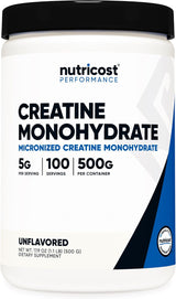 Nutricost Creatine Monohydrate Micronized Powder 500G, 5000Mg per Serv (5G) - Micronized Creatine Monohydrate, 100 Servings, 17.9 Oz