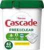 Cascade Free & Clear Actionpacs, Dishwasher Detergent, Lemon Essence, Dishwasher Soap, Dishwasher Pods, 62 Count
