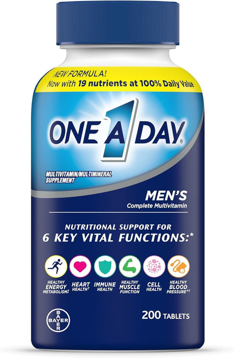 One a Day Men’S Multivitamin, Supplement Tablet with Vitamin A, Vitamin C, Vitamin D, Vitamin E and Zinc for Immune Health Support, B12, Calcium & More, 200 Count (Packaging May Vary), Pack of 1 - Supply Center USA