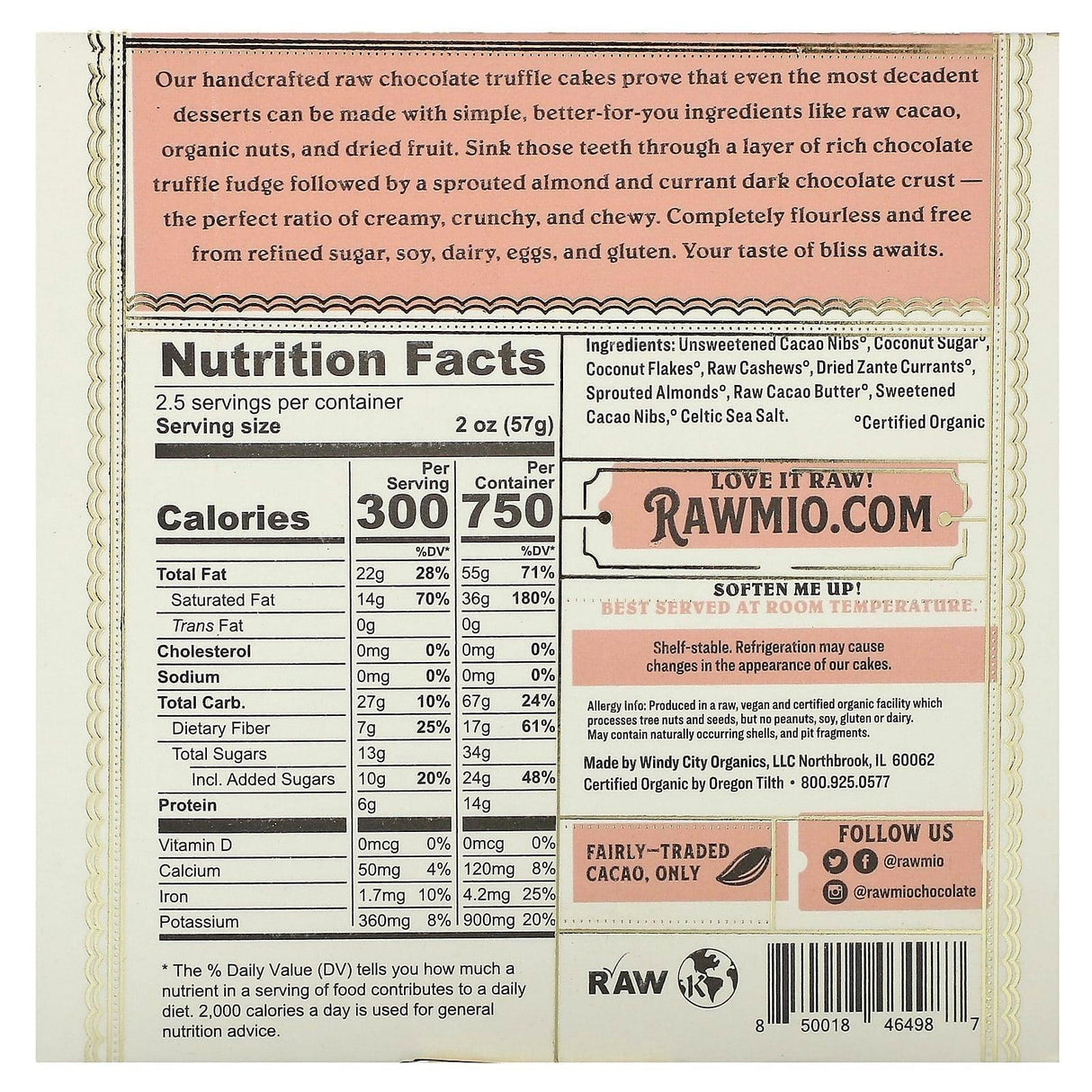 Rawmio, Organic Raw Chocolate Truffle Cake, 28 oz (794 g) - Supply Center USA