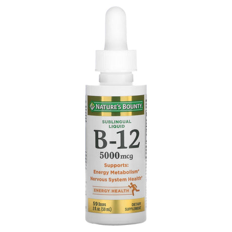 Nature's Bounty, Sublingual Liquid, Vitamin B12, 5,000 mcg, 2 fl oz (59 ml) - Supply Center USA