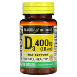 Mason Natural, Vitamin D3, 10 mcg (400 IU), 100 Softgels - Supply Center USA