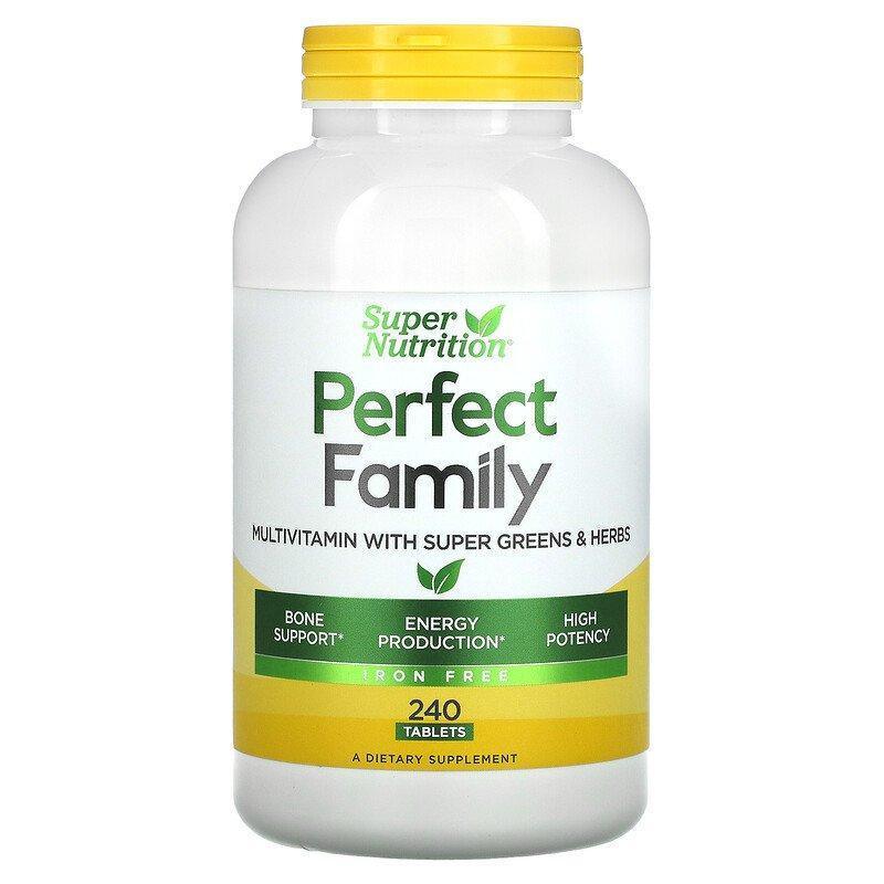 Super Nutrition, Perfect Family, Multivitamin with Super Greens & Herbs, Iron Free, 240 Tablets - Supply Center USA