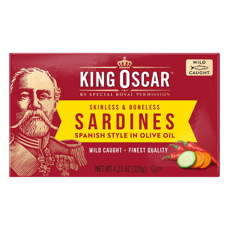 King Oscar, Skinless & Boneless Sardines, Spanish Style Chili Pepper & Olive Oil, 4.23 oz (120 g) - Supply Center USA