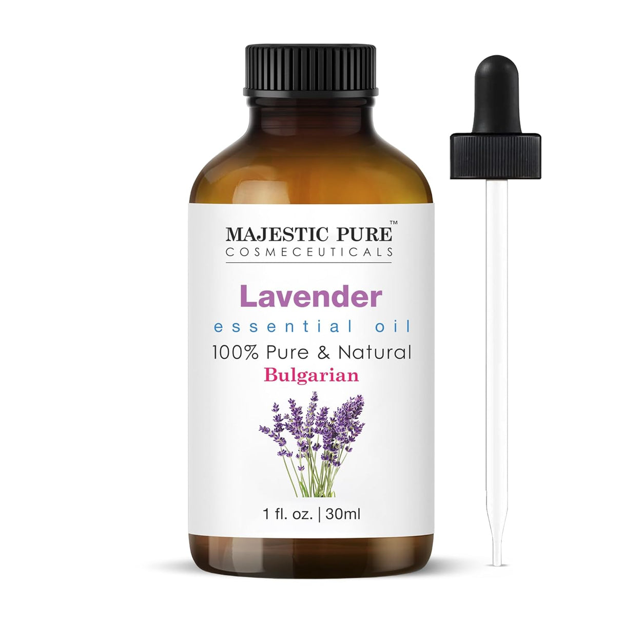 Majestic Pure Lavender Essential Oil with Glass Dropper | 100% Pure and Natural Lavender Oil | Premium Grade Essential Oils for Diffusers, Skin, Aromatherapy, Massage | 4 Fl Oz