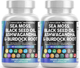 Sea Moss 3000Mg Black Seed Oil 2000Mg Ashwagandha 1000Mg Turmeric 1000Mg Bladderwrack 1000Mg Burdock & Vitamin C Vitamin D3 with Elderberry Manuka Dandelion Yellow Dock Iodine Chlorophyll ACV - 2Pack - Supply Center USA