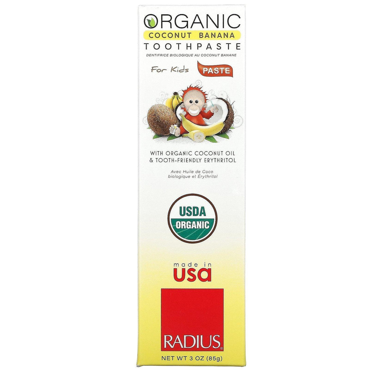 RADIUS, Organic Toothpaste, For Kids, 6 Months+, Coconut Banana, 3 oz (85 g) - Supply Center USA