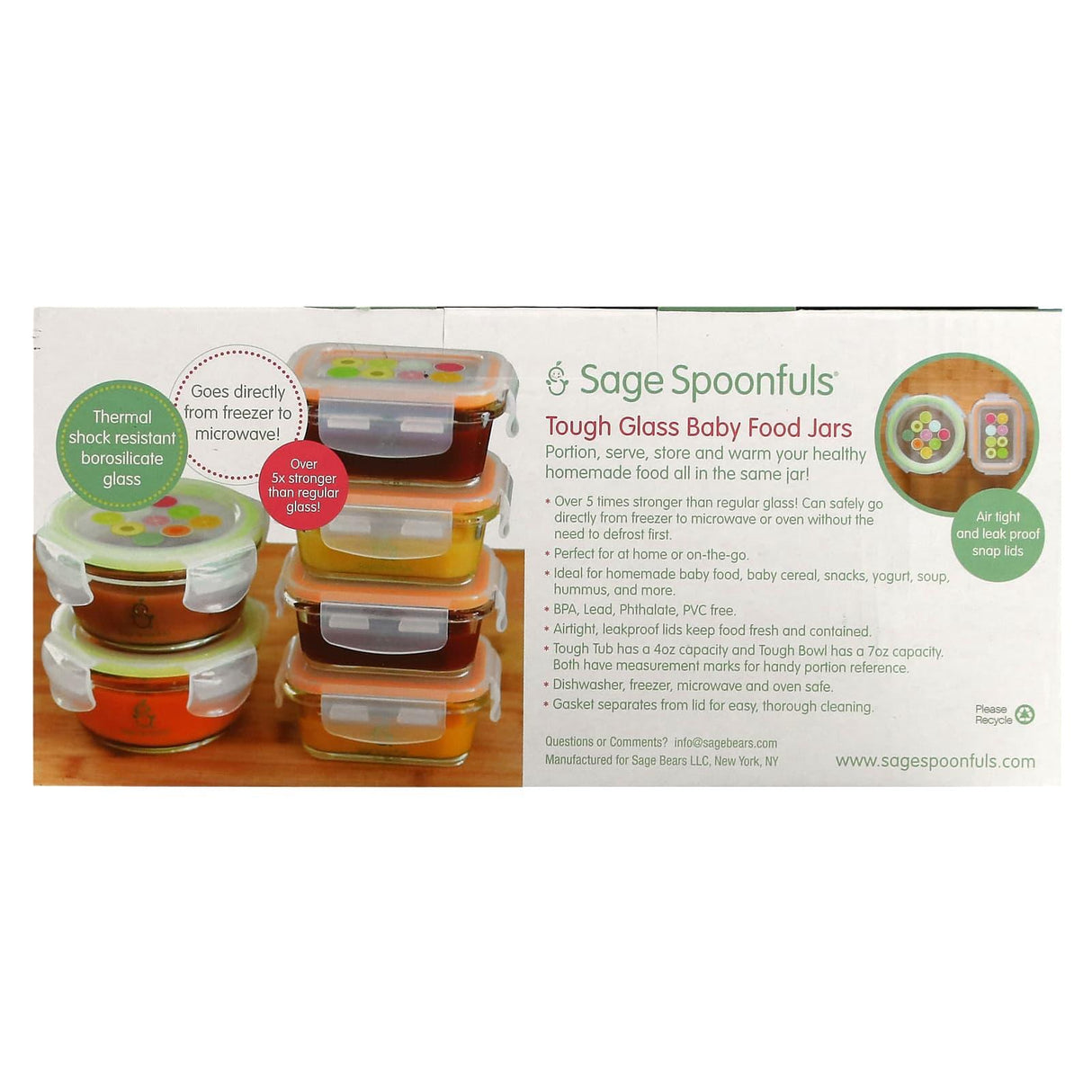 Sage Spoonfuls, Tough Glass Baby Food Jars, Combo Pack, 6 Pack - Supply Center USA