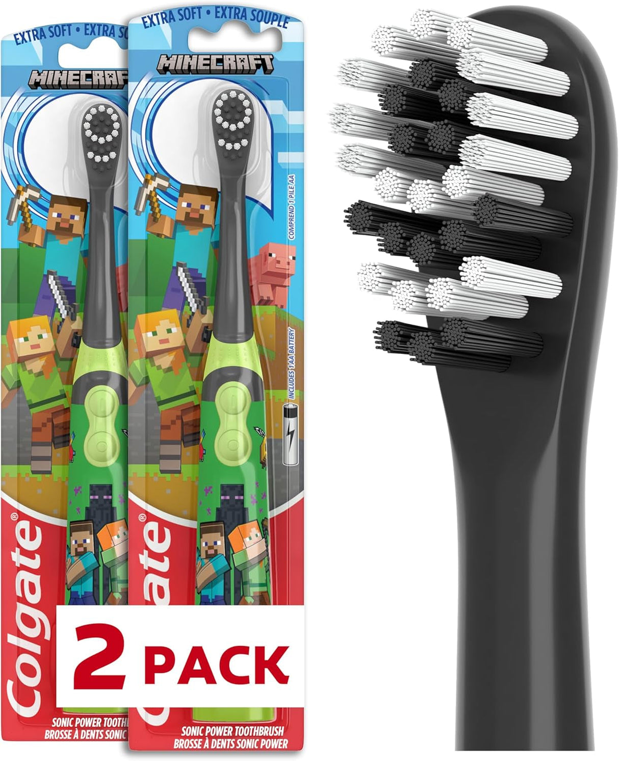 Colgate Kids Battery Powered Toothbrush, Kids Battery Toothbrush with Included AA Battery, Extra Soft Bristles, Flat-Laying Handle to Prevent Rolling, Bluey Toothbrush, 1 Pack