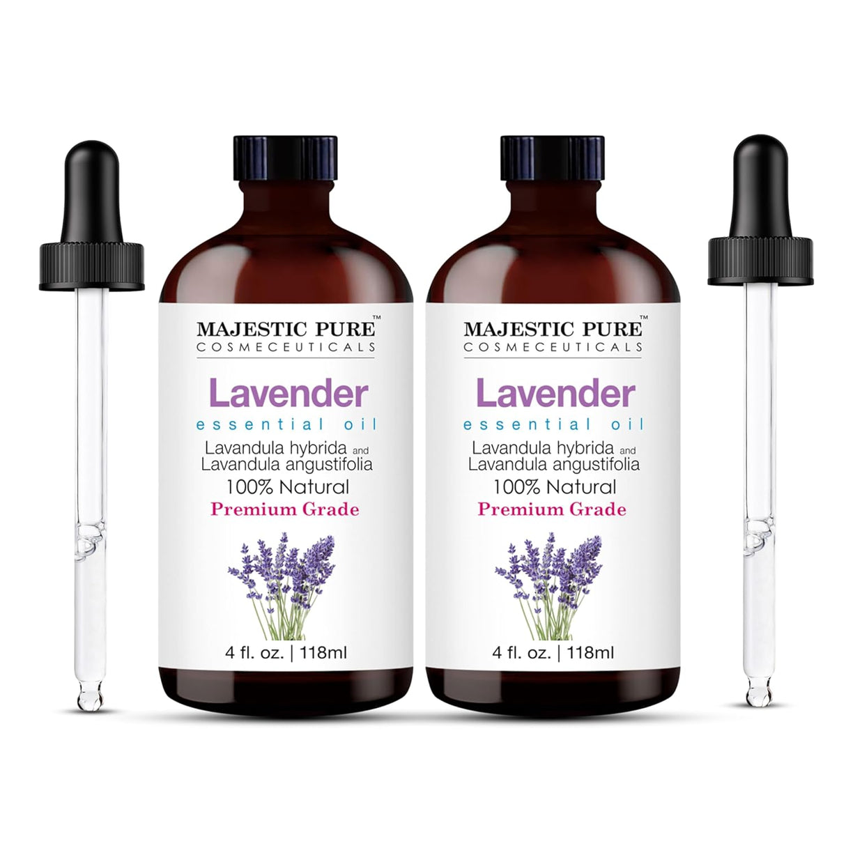 Majestic Pure Lavender Essential Oil with Glass Dropper | 100% Pure and Natural Lavender Oil | Premium Grade Essential Oils for Diffusers, Skin, Aromatherapy, Massage | 4 Fl Oz