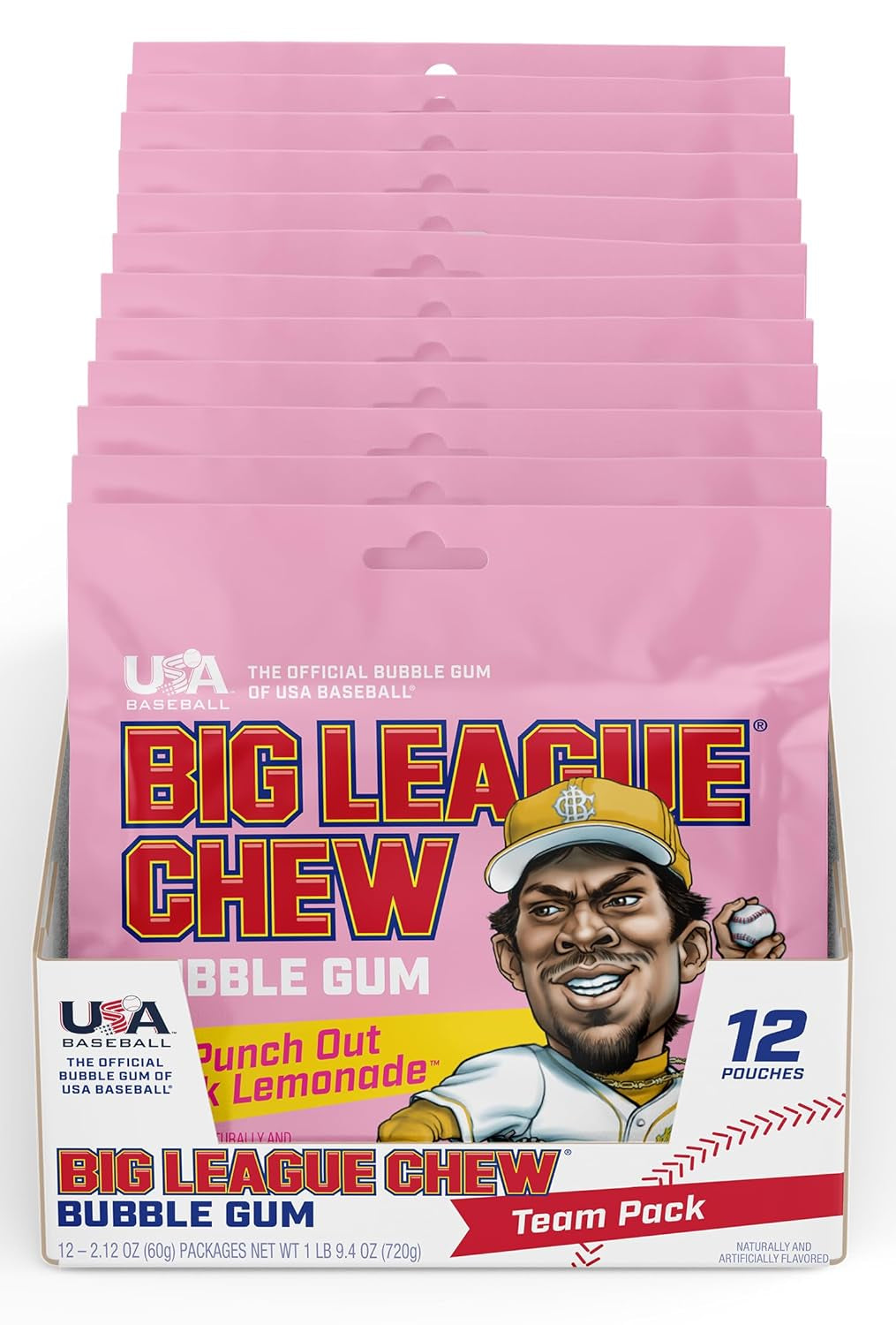 Big League Chew Outta Here Original Bubble Gum - Classic Ballpark Flavor | Perfect for Baseball Games, Teams, Concessions, Parties, and More | Pack of 12 Bags (2.12Oz Each)