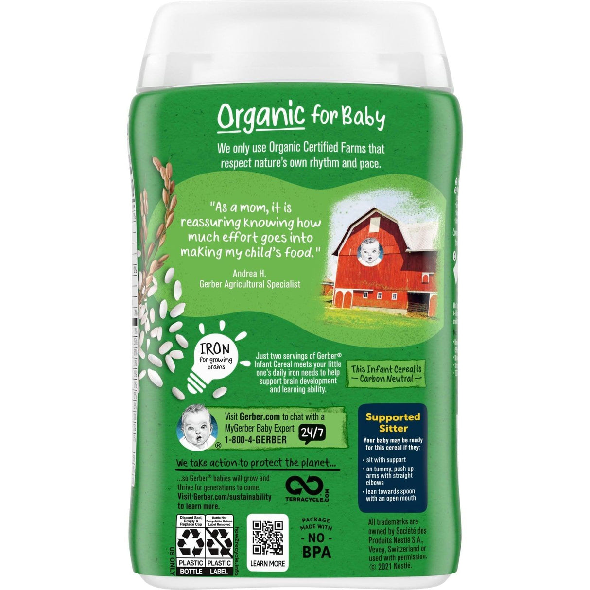 Gerber, Organic for Baby, 1st Foods, Rice Cereal, 8 oz (227 g) - Supply Center USA