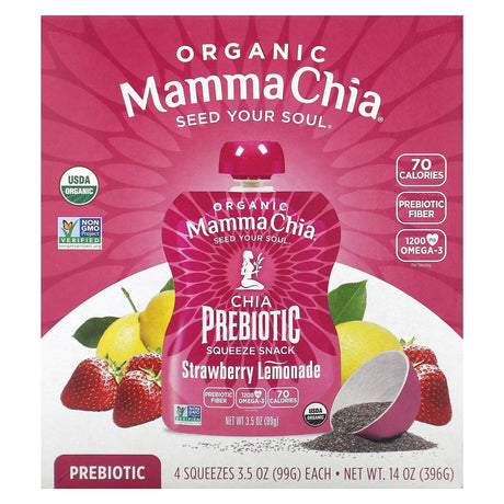 Mamma Chia, Organic Chia Prebiotic Squeeze, Blueberry Acai, 4 Squeezes, 3.5 oz (99 g) Each - Supply Center USA