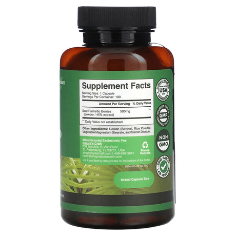 Nature's Craft, Saw Palmetto, 500 mg, 100 Capsules - Supply Center USA