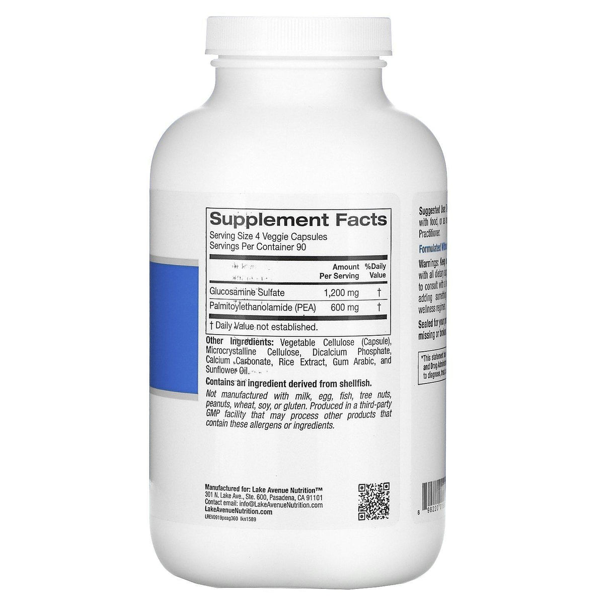 Lake Avenue Nutrition, PEA (Palmitoylethanolamide) & Glucosamine Sulfate, 360 Veggie Capsules - Supply Center USA