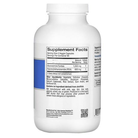 Lake Avenue Nutrition, PEA (Palmitoylethanolamide) & Glucosamine Sulfate, 360 Veggie Capsules - Supply Center USA