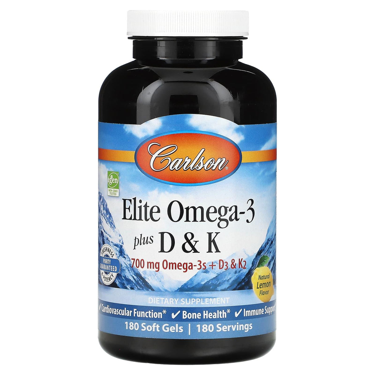 Carlson, Elite Omega-3 Plus D & K, Natural Lemon Flavor, 60 + 30 Free Soft Gels - Supply Center USA