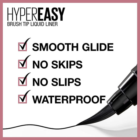 Maybelline Hyper Easy Liquid Pen No-Skip Eyeliner, Satin Finish, Waterproof Formula, Pitch Black, 0.018 Fl Oz - Supply Center USA