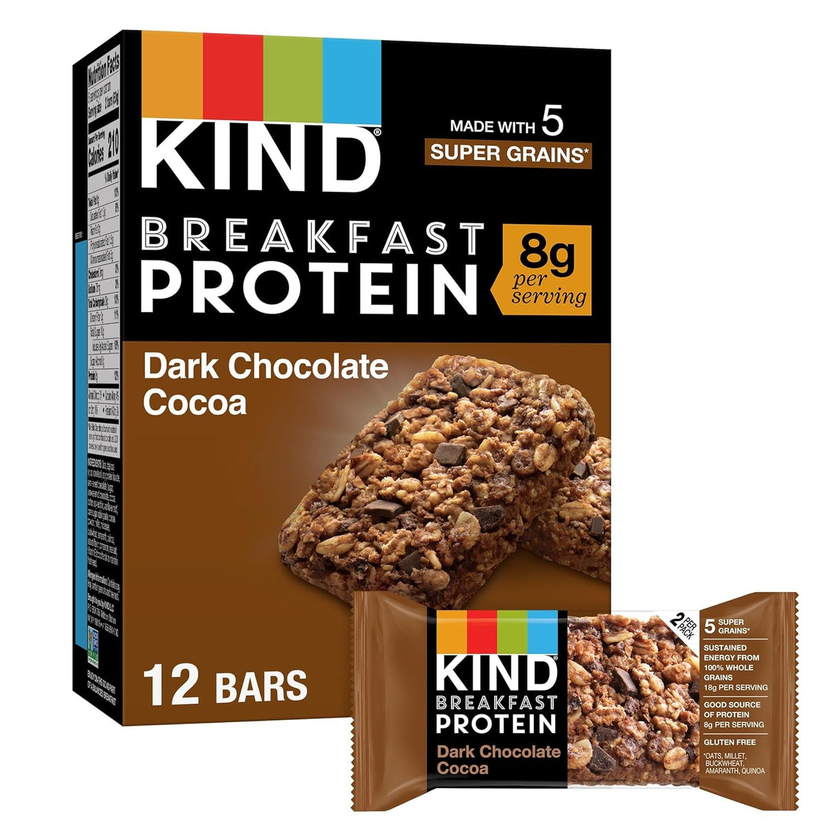 KIND Breakfast, Healthy Snack Bar, Peanut Butter Banana Dark Chocolate, Gluten Free Breakfast Bars, 8G Protein, 1.76 OZ Packs (6 Count)
