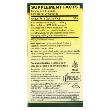 Terry Naturally, CuraMed, Superior Absorption Curcumin, 500 mg, 60 Capsules - Supply Center USA