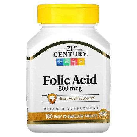 21st Century, Folic Acid, 800 mcg, 180 Easy to Swallow Tablets - Supply Center USA