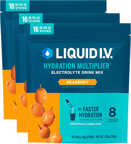 Liquid I.V.® Hydration Multiplier - Seaberry | Electrolyte Powder Drink Mix | 3 Pack (48 Servings)