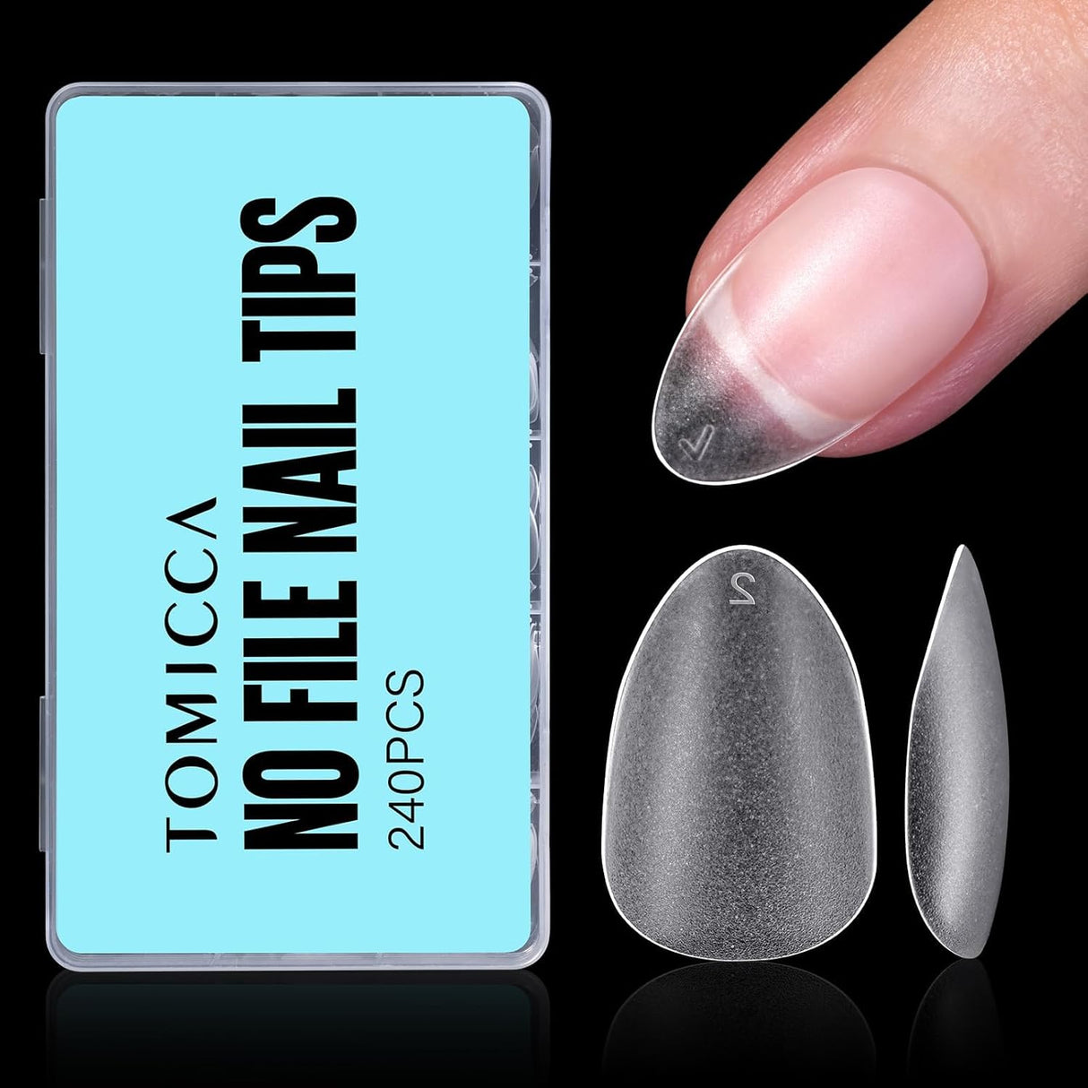 TOMICCA Short Almond Gel X Tips - Almond Shape Acrylic Nail Tips, Soft Gel Nail Tips Full Cover Nail Extensions 240Pcs for Beginner and Professional 12 Sizes