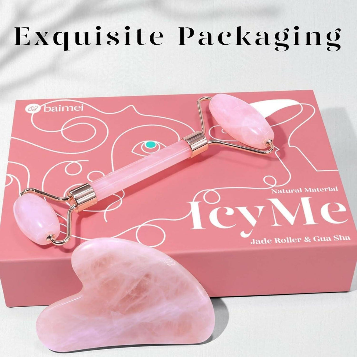 BAIMEI Icyme Jade Roller & Gua Sha, Face Roller Redness Reducing Skin Care Tools, Self Care Pink Gift for Men Women, Massager for Face, Eyes, Neck, Relieve Fine Lines and Wrinkles - Rose Quartz - Supply Center USA