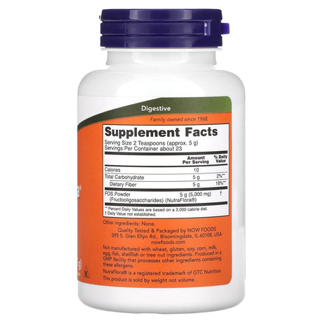 NOW Foods, NutraFlora FOS, Pure Powder, 4 oz (113 g) - Supply Center USA