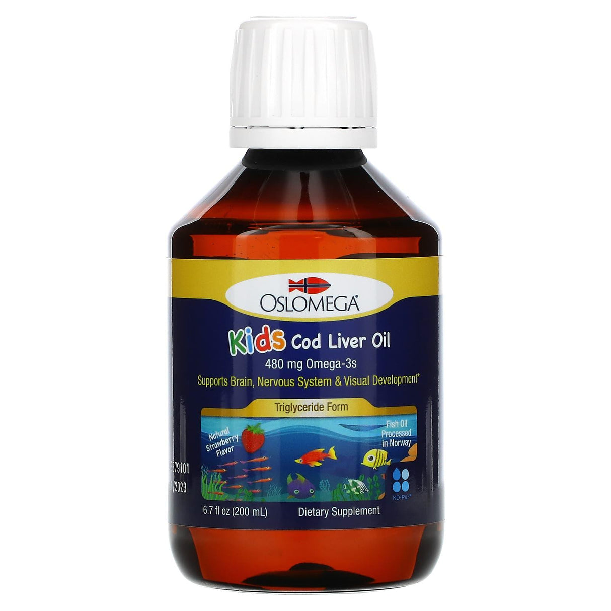 Oslomega, Kids Cod Liver Oil, 480 mg Omega-3, Natural Strawberry Flavor, 480 mg, 6.7 fl oz (200 ml) - Supply Center USA