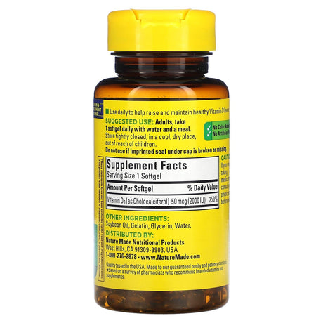 Nature Made, Vitamin D3, 50 mcg (2,000 IU), 90 Softgels - Supply Center USA