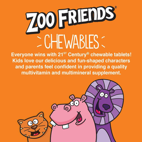 21st Century, Zoo Friends with Extra C, Orange, 60 Chewable Tablets - Supply Center USA