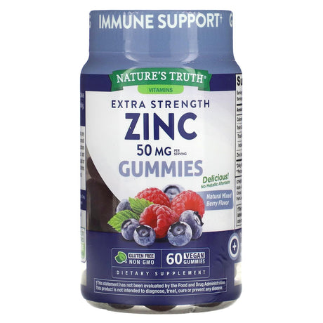 Nature's Truth, Extra Strength Zinc, Natural Mixed Berry, 50 mg, 60 Vegan Gummies - Supply Center USA