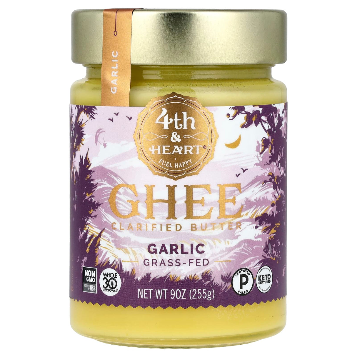 4th & Heart, Ghee Clarified Butter, Grass-Fed, Garlic, 9 oz (255 g)