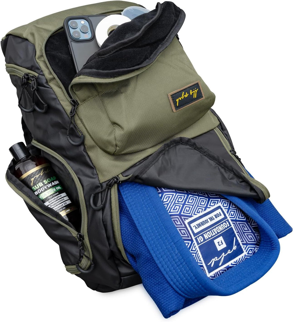 Gold BJJ Jiu Jitsu Backpack - Heavy Duty Gym Bag with Waterproof Gi Pocket
