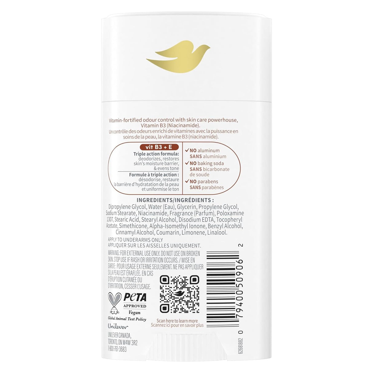 Dove Vitamincare+ Aluminum Free Deodorant Stick Coconut & Shea for 72H Odor Protection Breathable Deodorant for Women 2.6 Oz