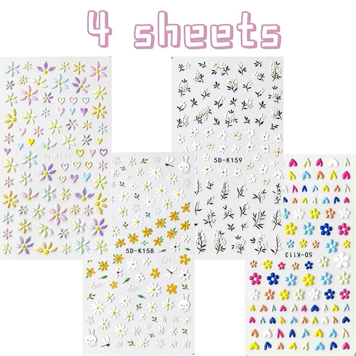 VOTACOS Flower Nail Art Stickers Decals 5D Embossed Nail Decals Spring Summer Daisy Nail Art Design Self-Adhesive Nail Supplies Accessories 3D Flower Nail Stickers for Women Nail DIY Decoration