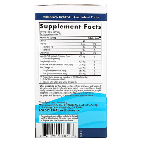 Nordic Naturals, Omega Memory with Curcumin, 500 mg, 60 Soft Gels - Supply Center USA