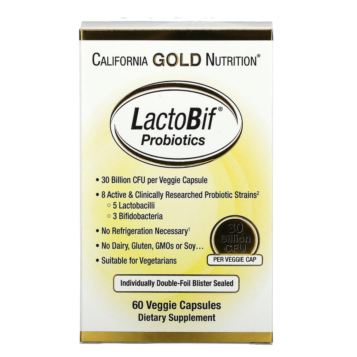 California Gold Nutrition, LactoBif Probiotics, 30 Billion CFU, 60 Veggie Capsules - Supply Center USA