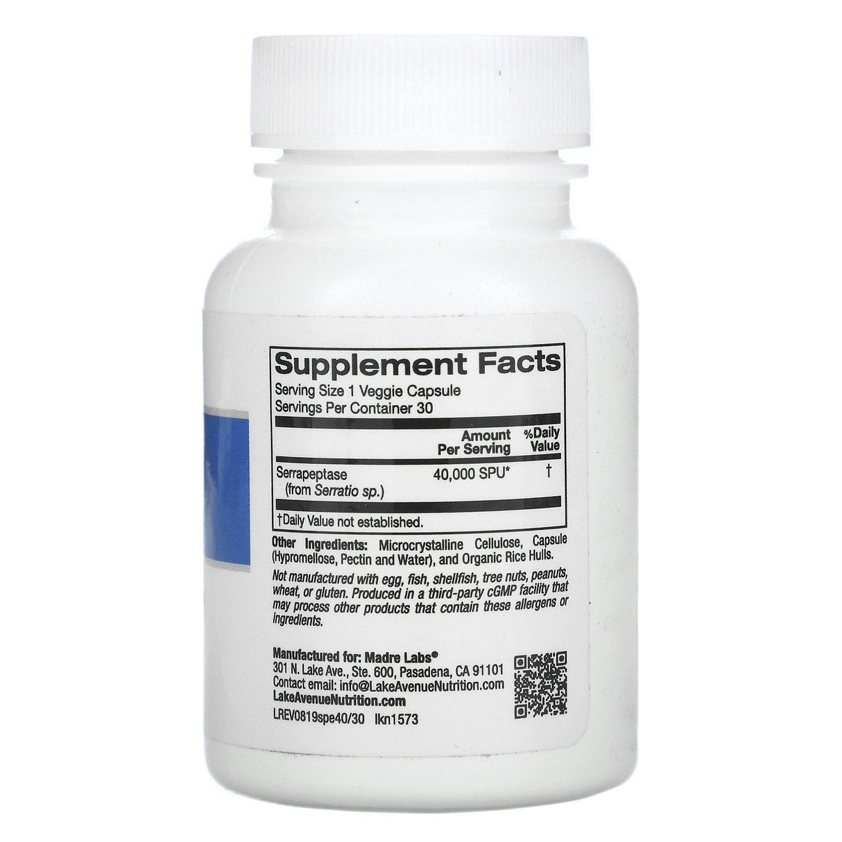 Lake Avenue Nutrition, Serrapeptase, Proteolytic Enzyme, 40,000 SPUs, 30 Veggie Capsules - Supply Center USA