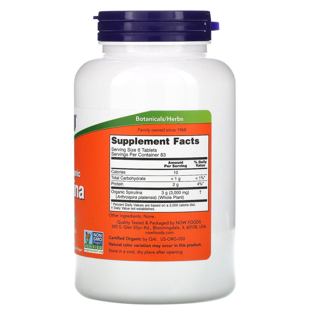 Now Foods, Certified Organic Spirulina, 500 mg, 500 Tablets - HealthCentralUSA